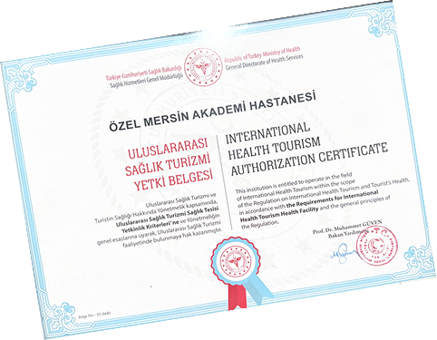 Özel Mersin Akademi Hastanesi Uluslararası Sağlık Turizmi Yetki Belgesi